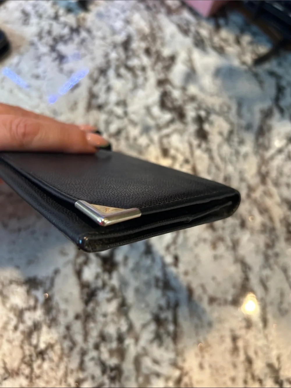 Saint Laurent Black Leather Wallet with Gold Corner Hardware EUC
